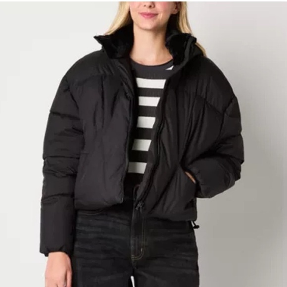 Arizona Heavyweight Black Puffer Jacket Waist Length Fur Lined Lg - Picture 13 of 14